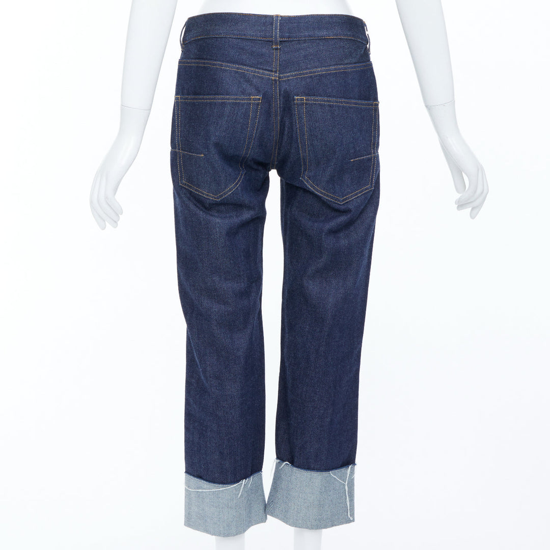 CHRISTIAN DIOR oblique cuffed indigo cotton raw boyfriend pants jeans FR36