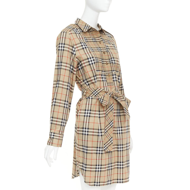 BURBERRY Archive Beige Vintage Check cotton button down belt shirt dress UK10 S