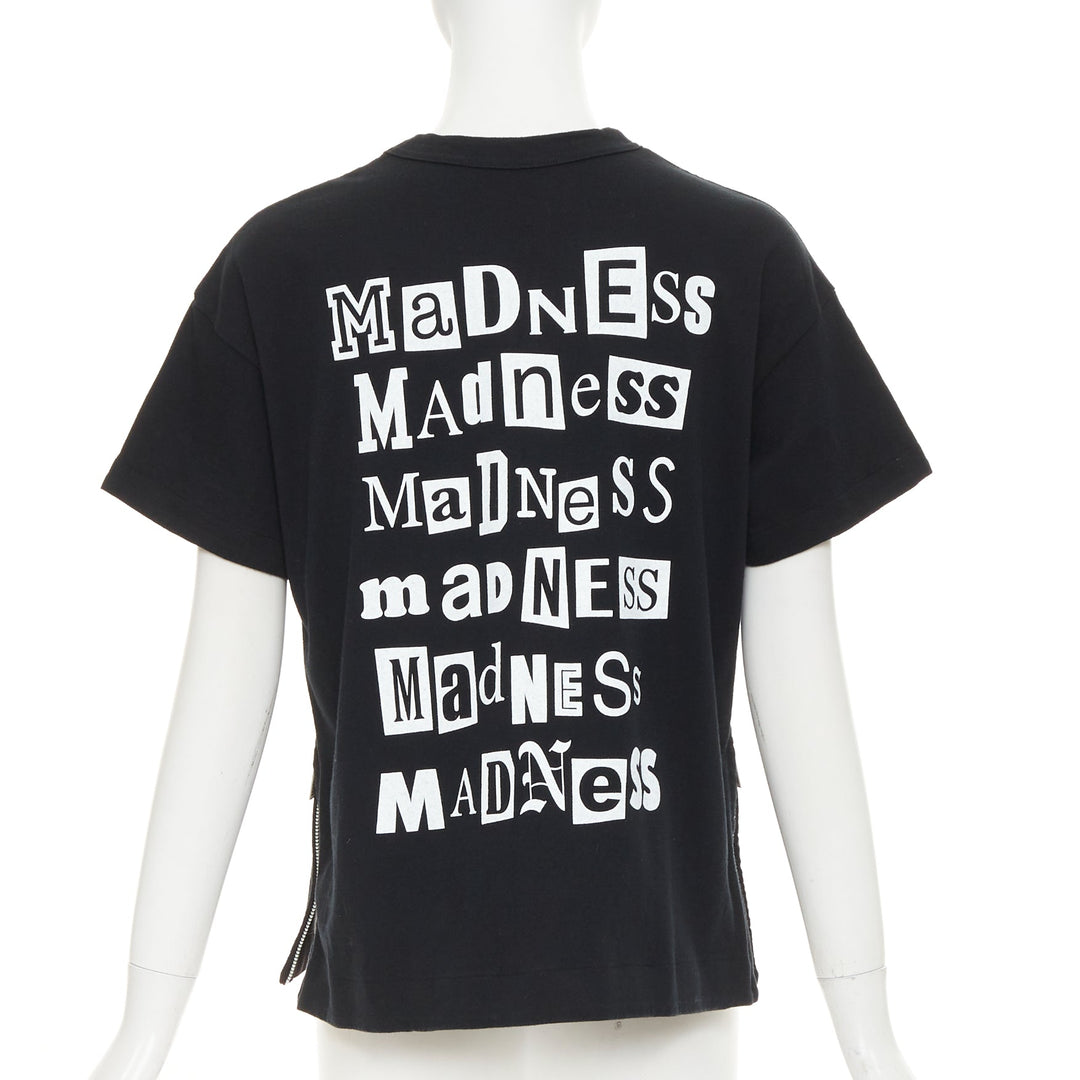 SACAI 2017 black cotton white Madness patch silver side zip tshirt JP2 M