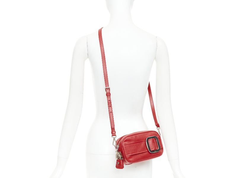 PRADA 2011 Runway Saffiano Buckle Camera red leather silver buckle crossbody bag