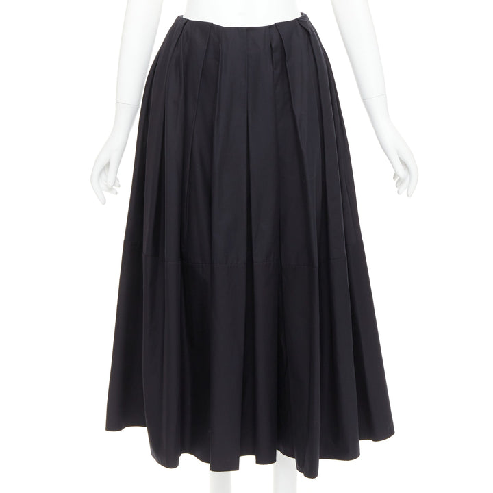 KHAITE black 100% cotton invisible waistband pleated full tea length skirt US2 S