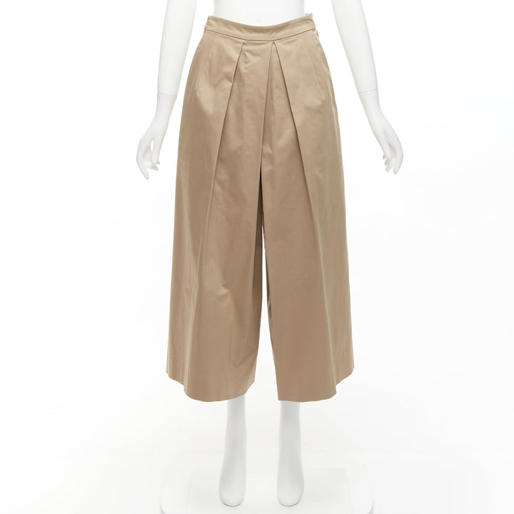 TOME 100% coated cotton tan brown pleated front wide leg pants US2 S