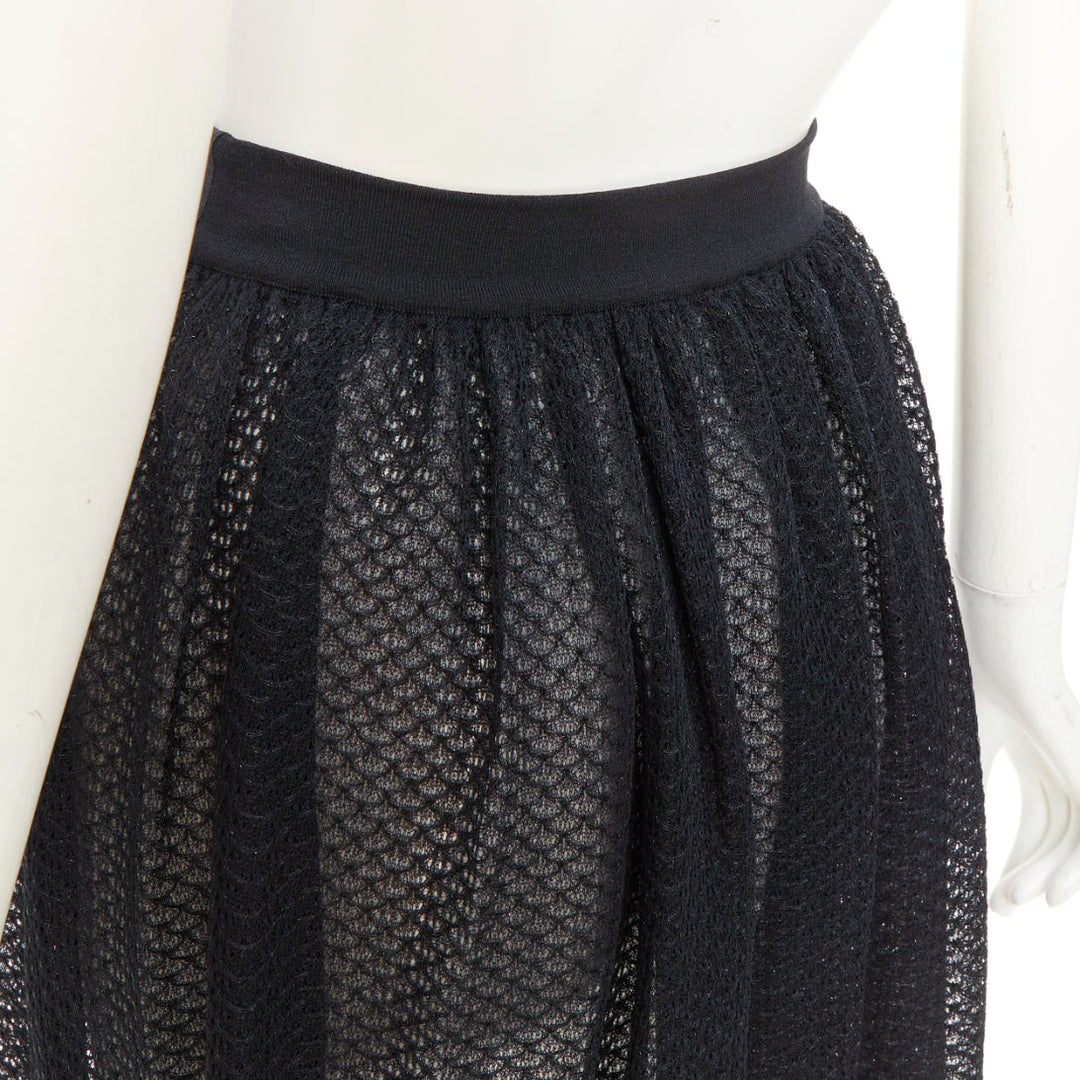 ALAIA black silk blend shiny scale cut out pleated flared skater skirt FR40 L
