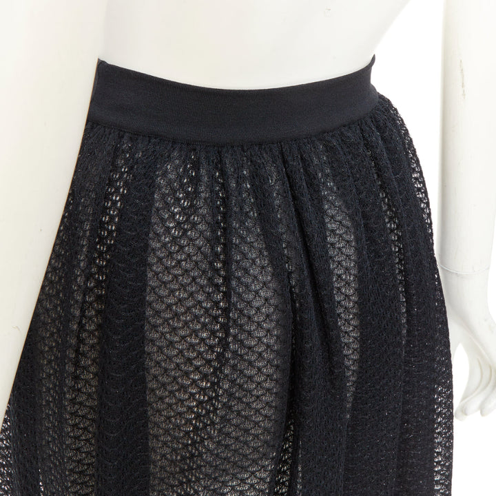 ALAIA black silk blend shiny scale cut out pleated flared skater skirt FR40 L