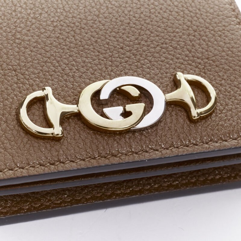GUCCI 570660 Zumi brown leather GG Horsebit bi-fold wallet on chain nano bag
