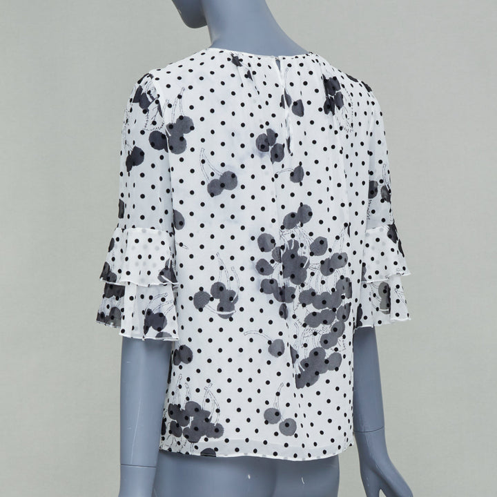 GIAMBATTISTA VALLI 2019 polka dot floral print tiered silk flounce blouse  top
