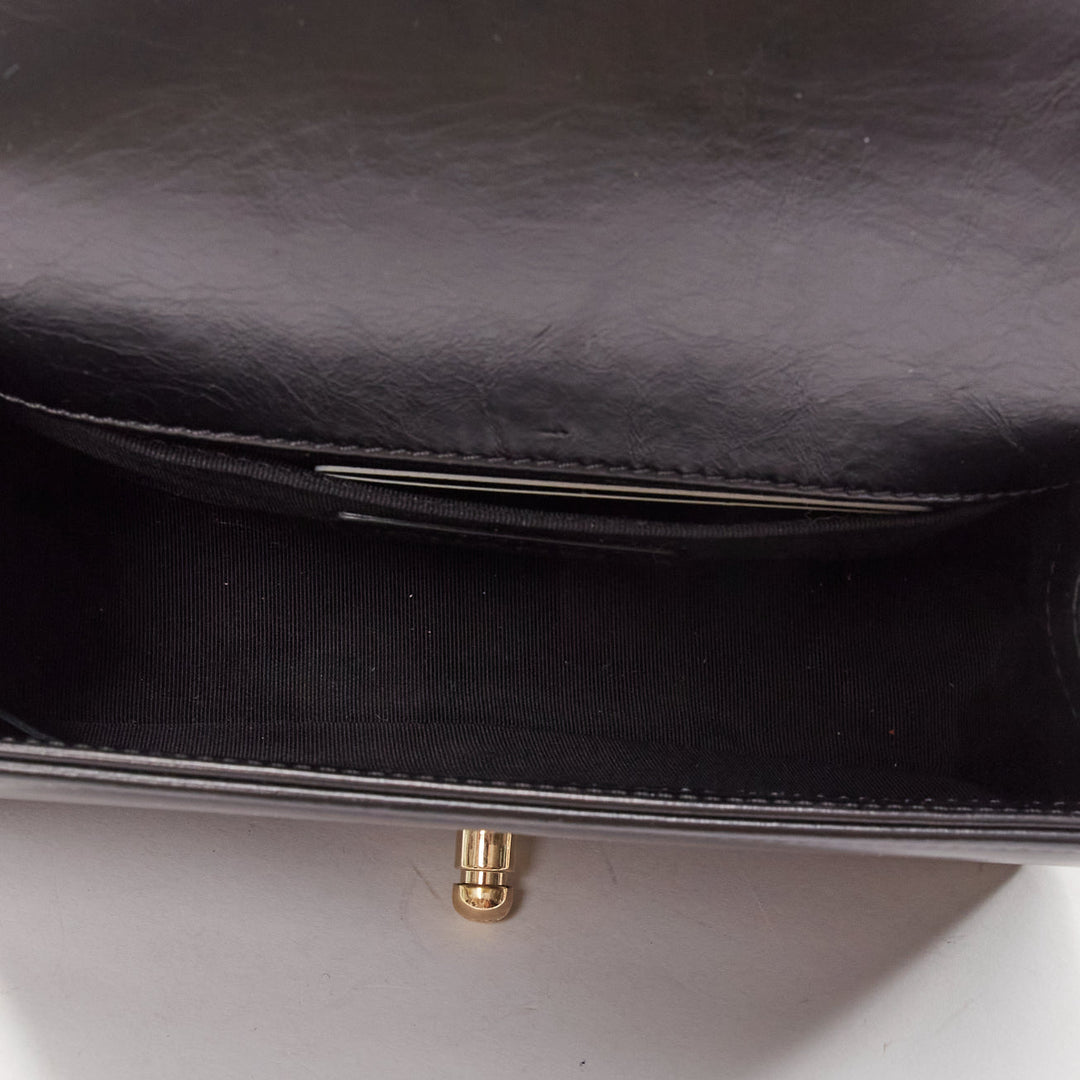 CHANEL Boy Small black shearling leather gold CC push lock chain flap bag