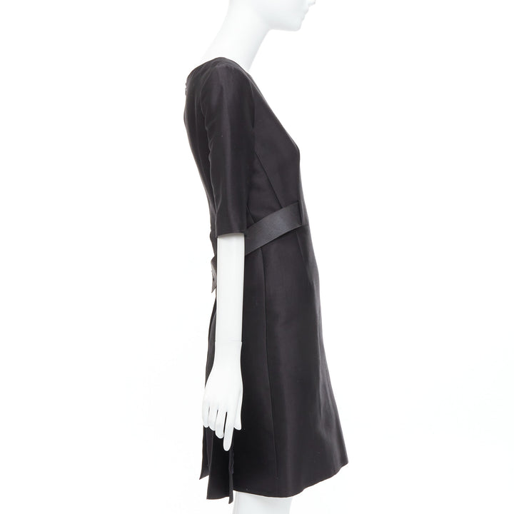 BALENCIAGA 2008  Ghesquiere Black Dress cotton silk crepe A-line belted FR36 S