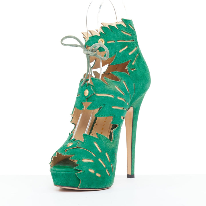 CHARLOTTE OLYMPIA 2010 Eve Tropical Leaf Suede platform sandals EU35