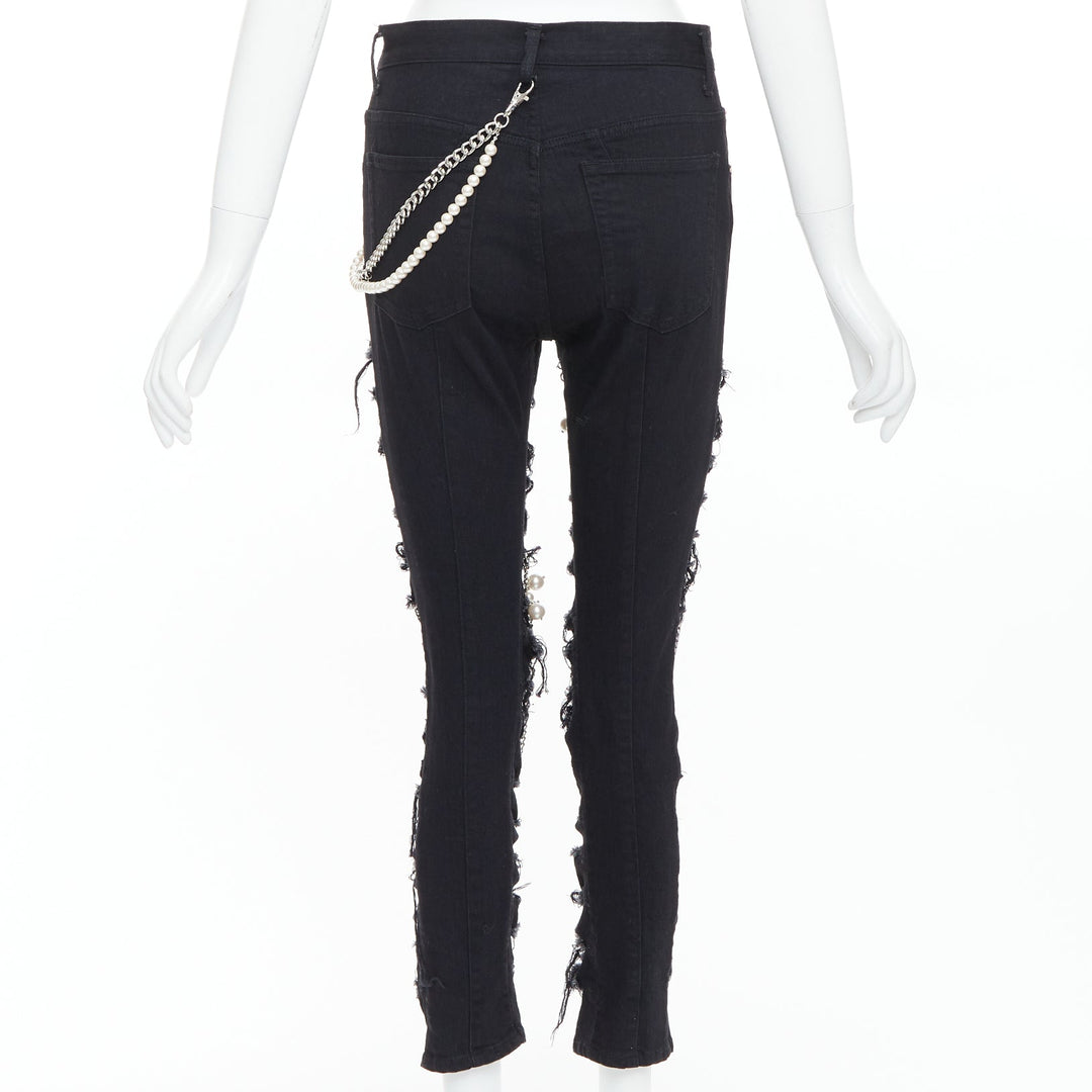 JUNYA WATANABE 2022 Punk black pearl chain chain destroyed ripped jeans XS