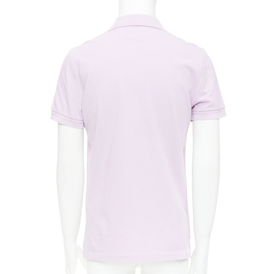 TOM FORD light purple pink cotton TF logo hem pique polo shirt IT48 M