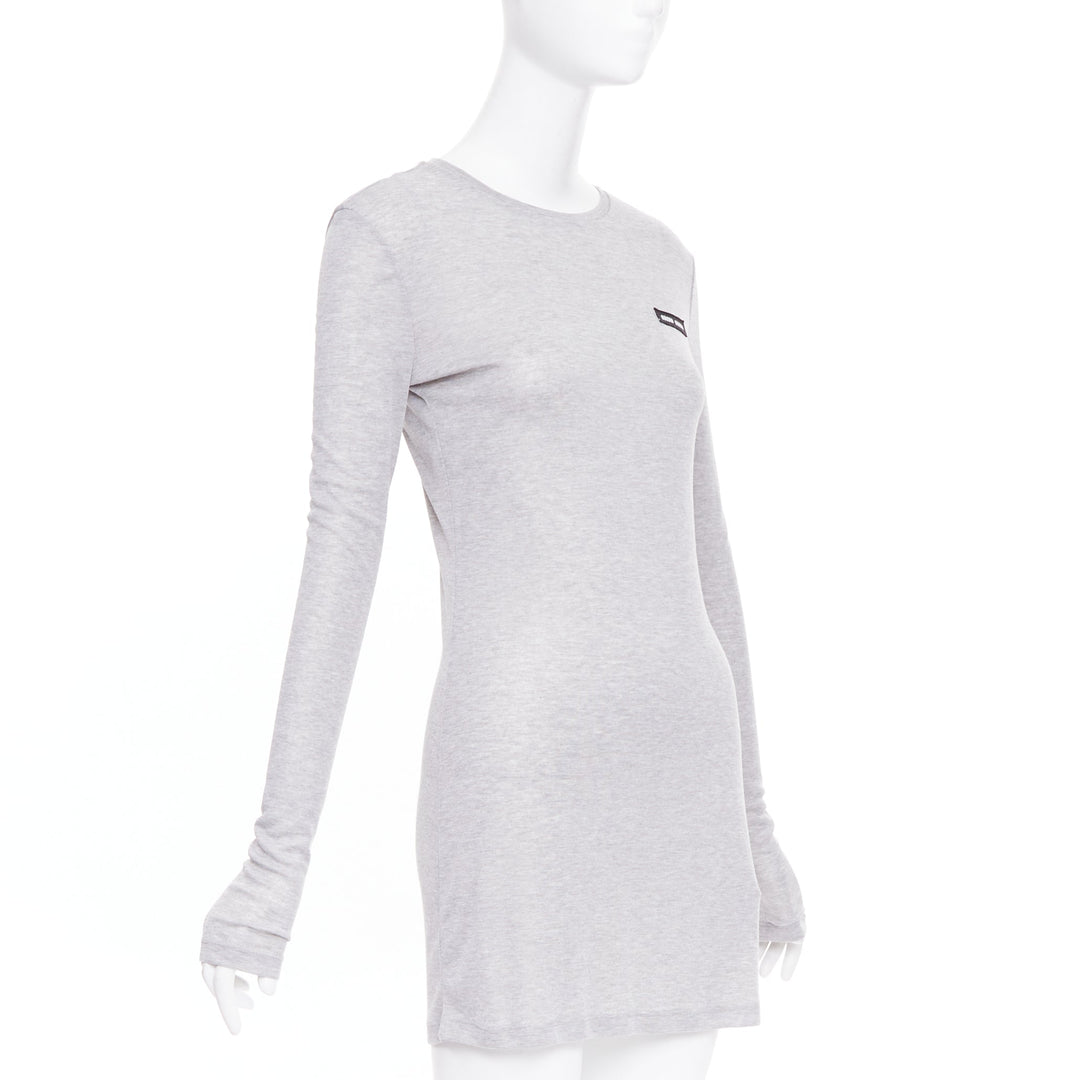 MIU MIU 2022 grey black logo tab crew neck long sleeve tshirt dress IT36 XXS