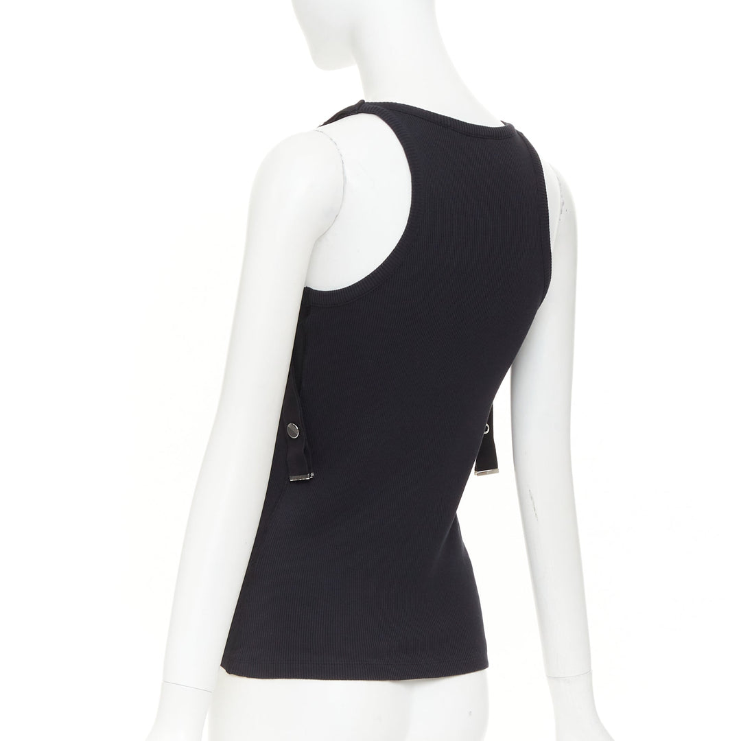 THE ATTICO 2024 black silver metal snap button logo ribbed tank top IT40 S