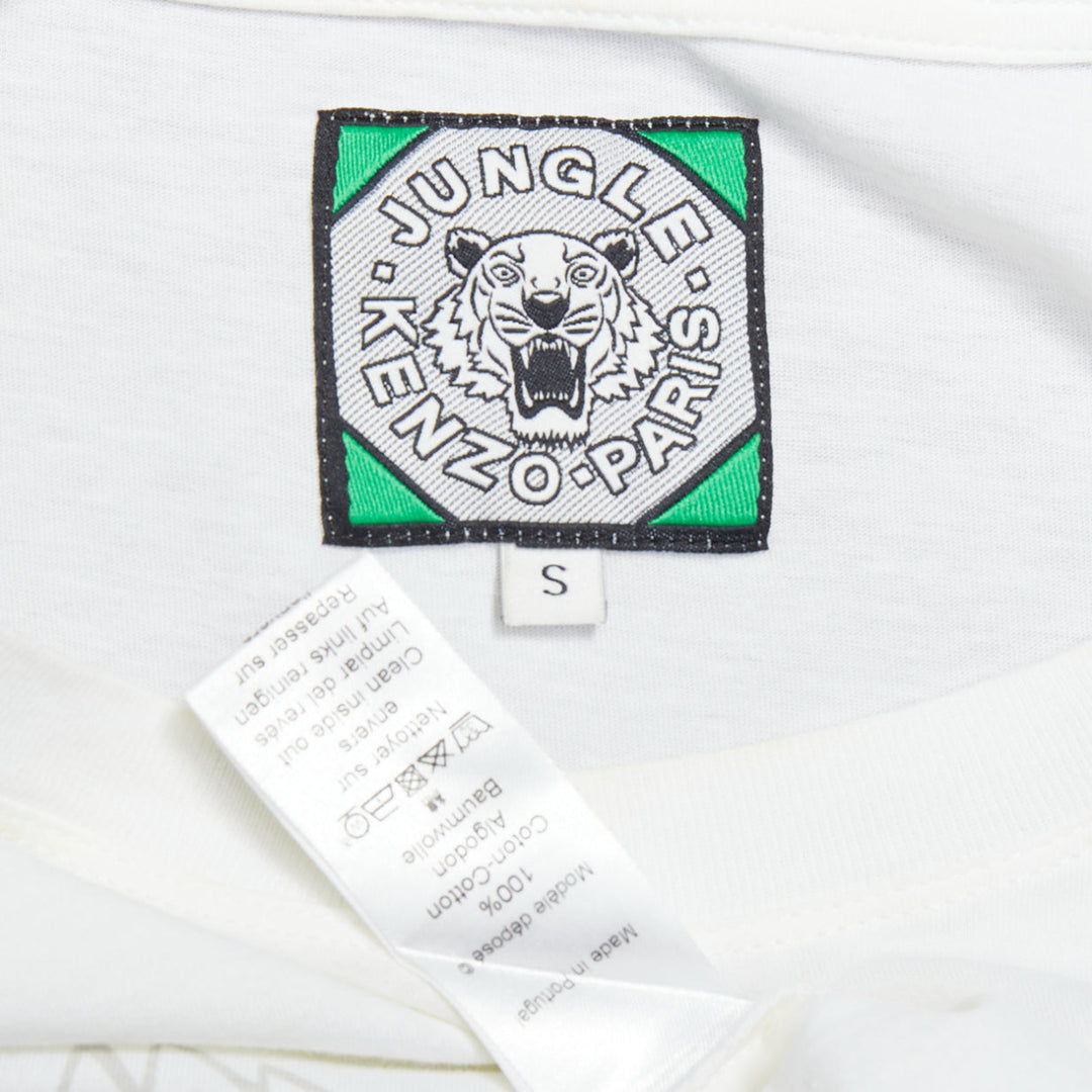 KENZO Jungle white cotton grey tiger felt print fitted crew tshirt S