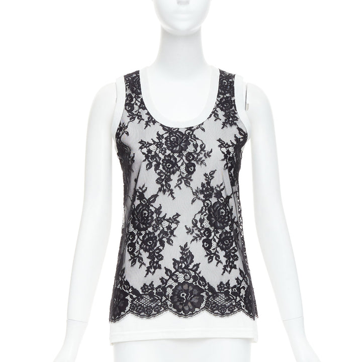 DOLCE GABBANA black white cotton lace overlay tank top IT40 S