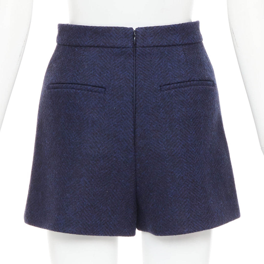 RED VALENTINO navy virgin wool nautical gold button high waist shorts IT36 XXS
