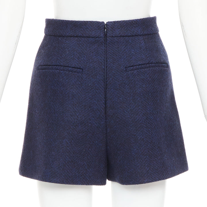 RED VALENTINO navy virgin wool nautical gold button high waist shorts IT36 XXS