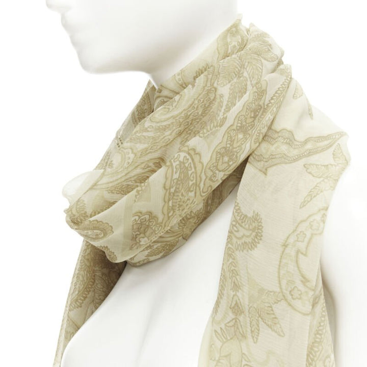 GIORGIO ARMANI  100% silk beige floral print sheer scarf