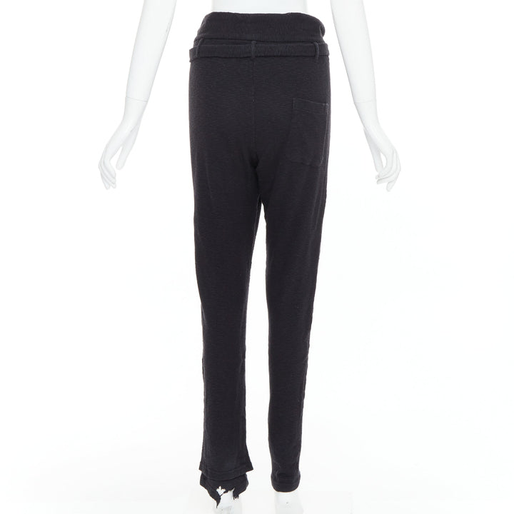 ANN DEMEULEMEESTER black cotton wool knit belted tapered pants S