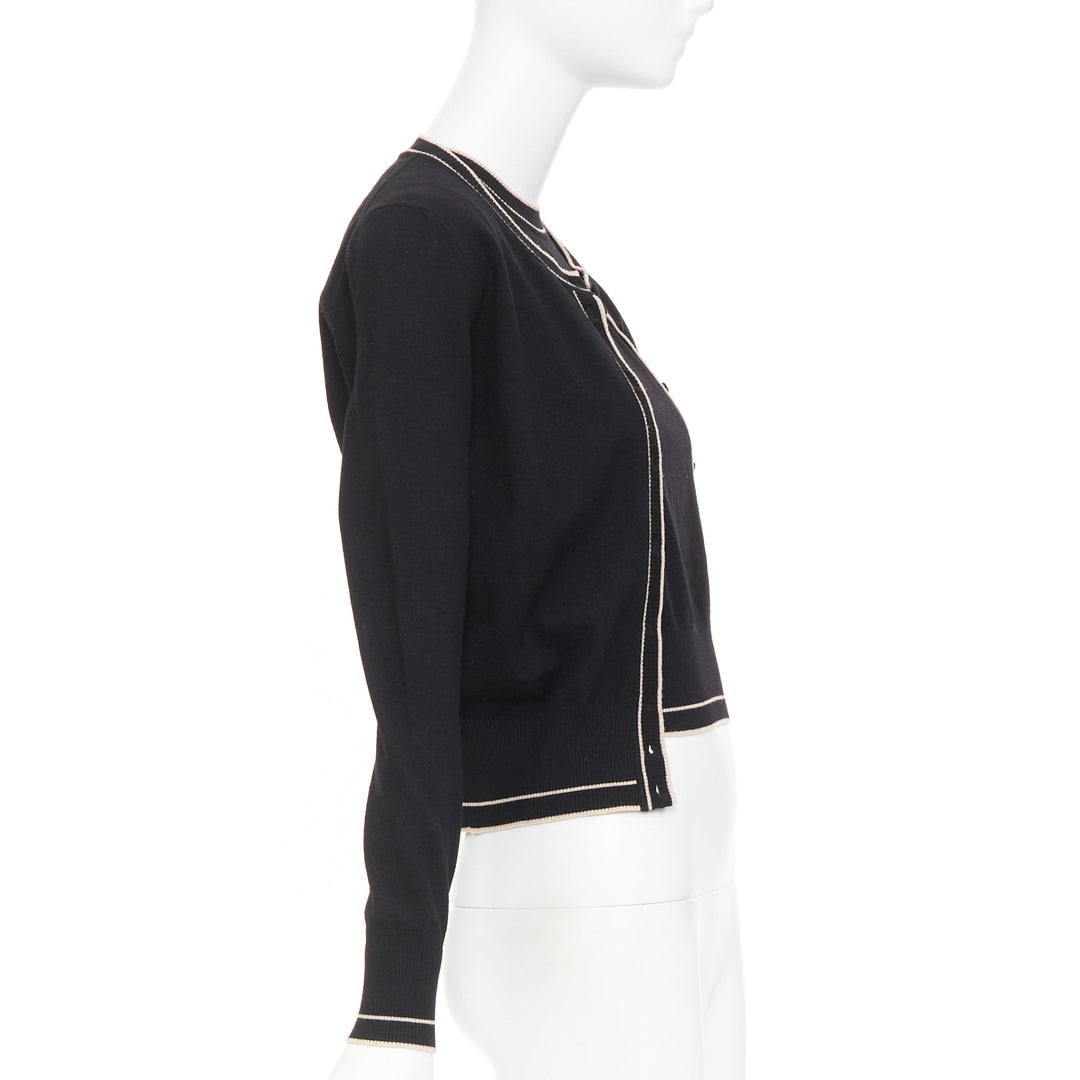 ALAIA black beige virgin wool blend contrast trim cardigan sleeveless top M