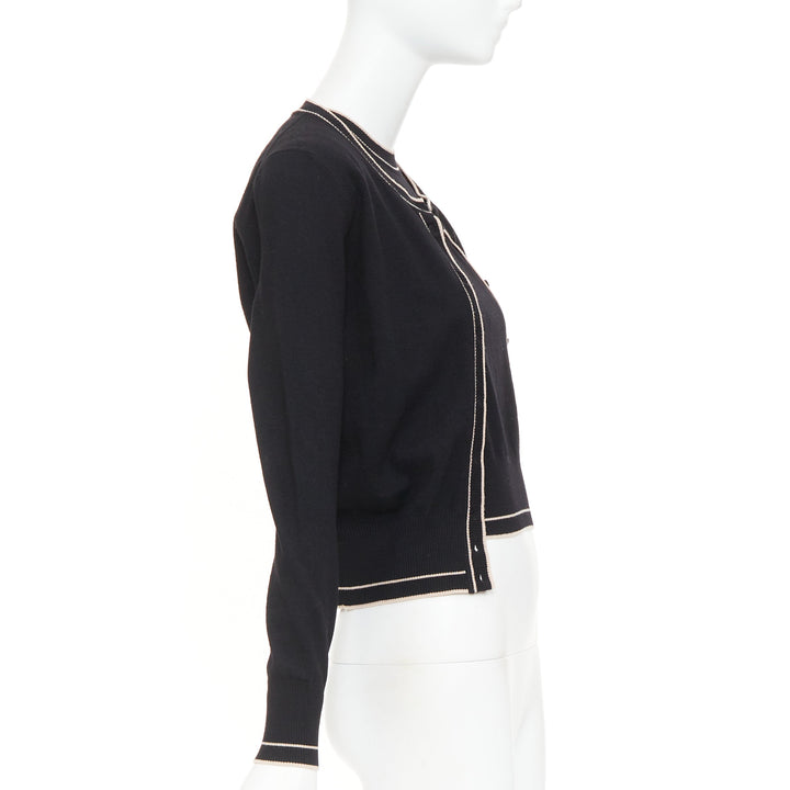 ALAIA black beige virgin wool blend contrast trim cardigan sleeveless top M