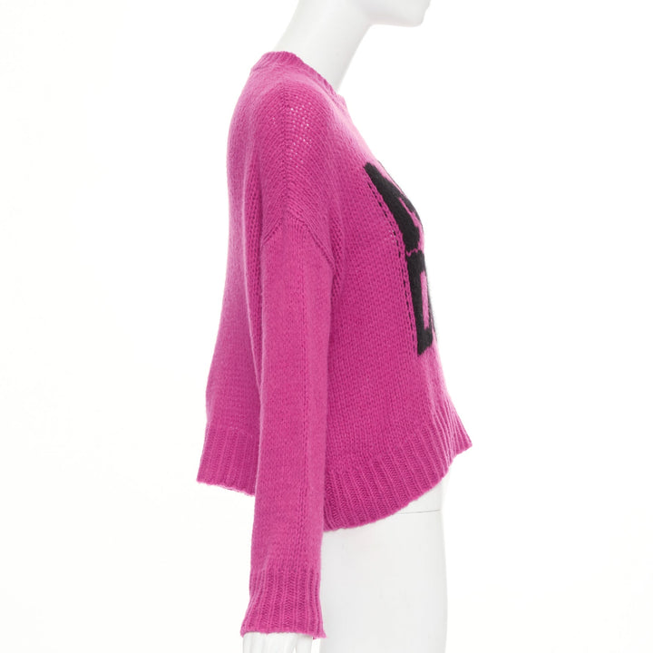 DIOR 2024 Runway Miss Dior magenta pink black logo cashmere silk sweater FR34 XS