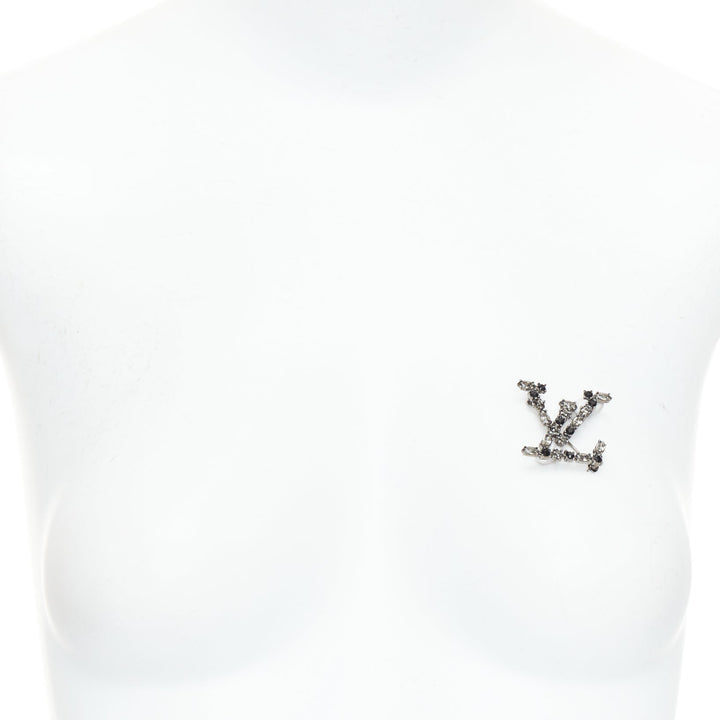 LOUIS VUITTON big LV logo black clear rhinestone diamante pin brooch