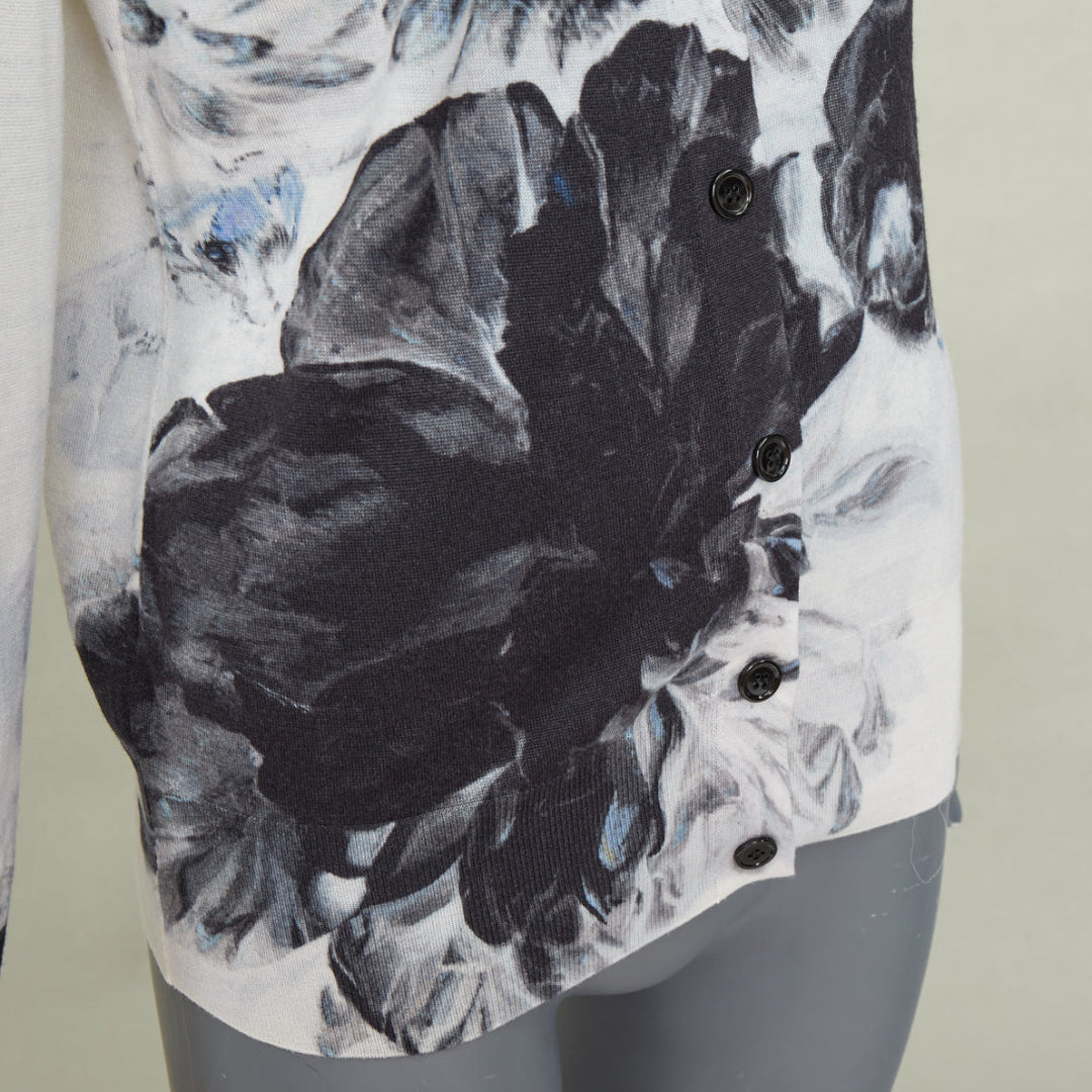 ALEXANDER MCQUEEN 2023 Chiaroscuro off white wool silk floral cardigan top S
