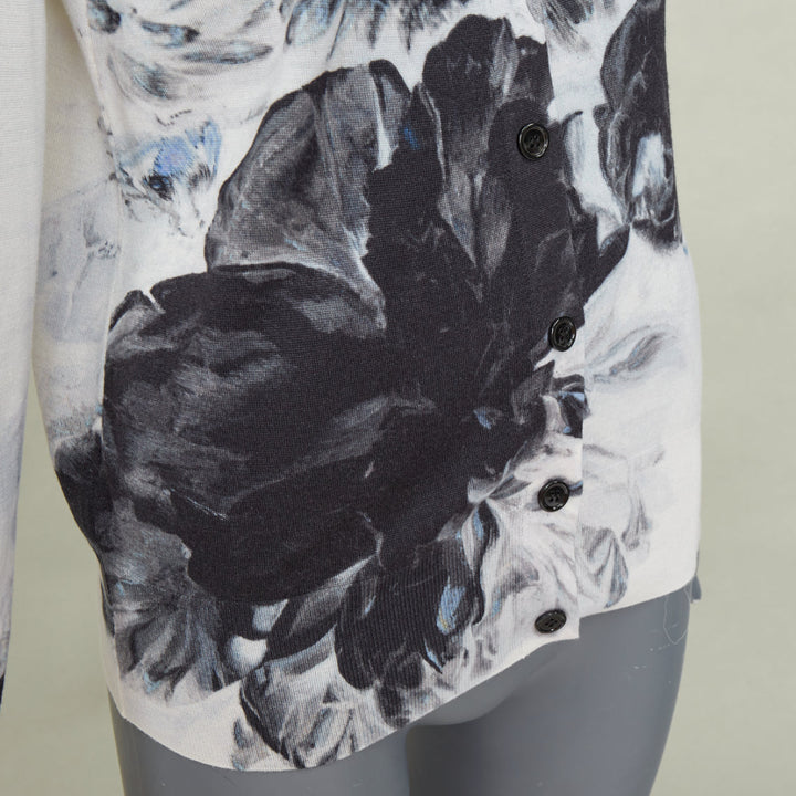 ALEXANDER MCQUEEN 2023 Chiaroscuro off white wool silk floral cardigan top S