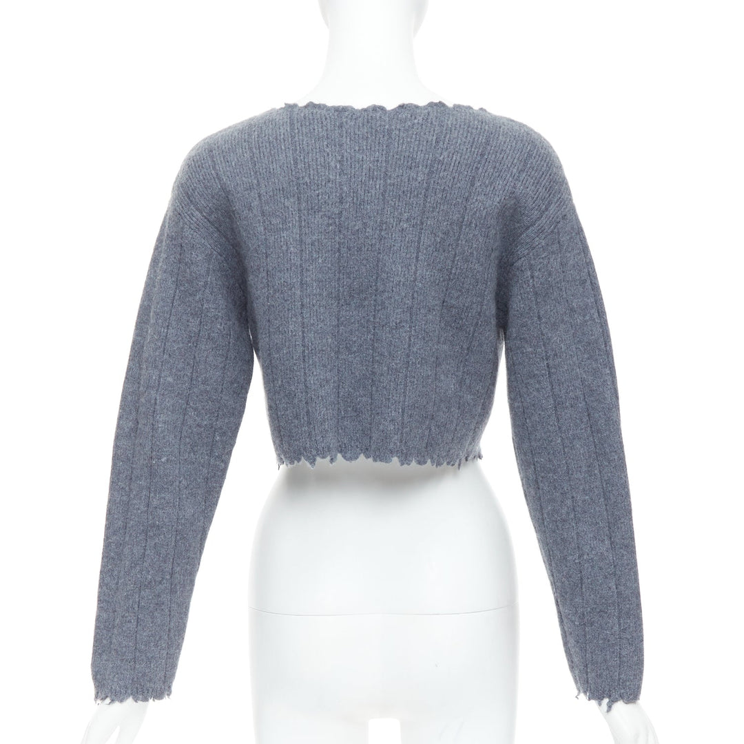 ALEXANDER WANG T 100% merino wool grey distressed edge cropped sweater XS