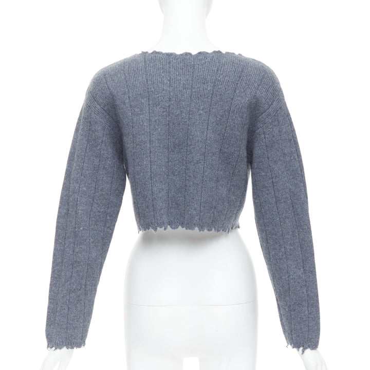 ALEXANDER WANG T 100% merino wool grey distressed edge cropped sweater XS