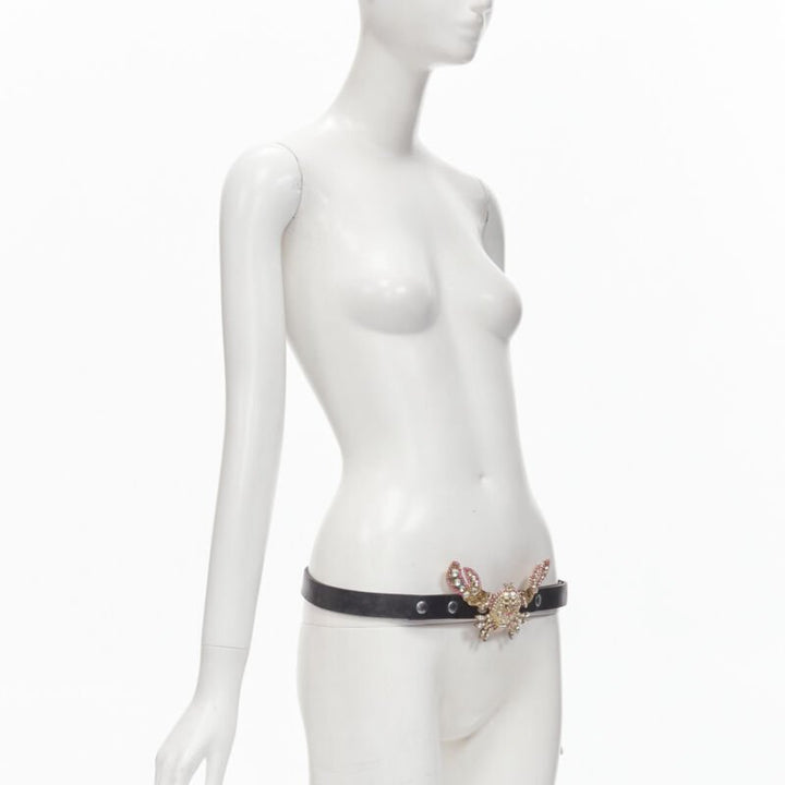 DSQUARED2 2005 gold pink crystal embellsihed crab black leather belt