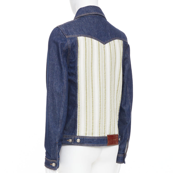 WALES BONNER Miles contrast stripe pocket raw blue multi denim outerwear IT46 S
