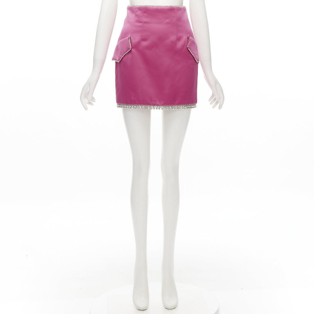 GIUSEPPE DI MORABITO pink satin bling crystal rhinestone mini skirt IT38 XS