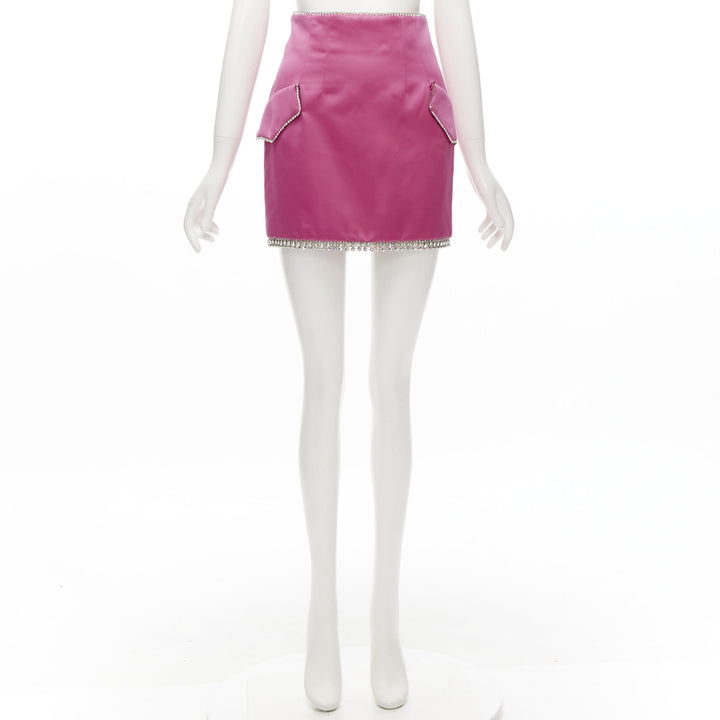 GIUSEPPE DI MORABITO pink satin bling crystal rhinestone mini skirt IT38 XS
