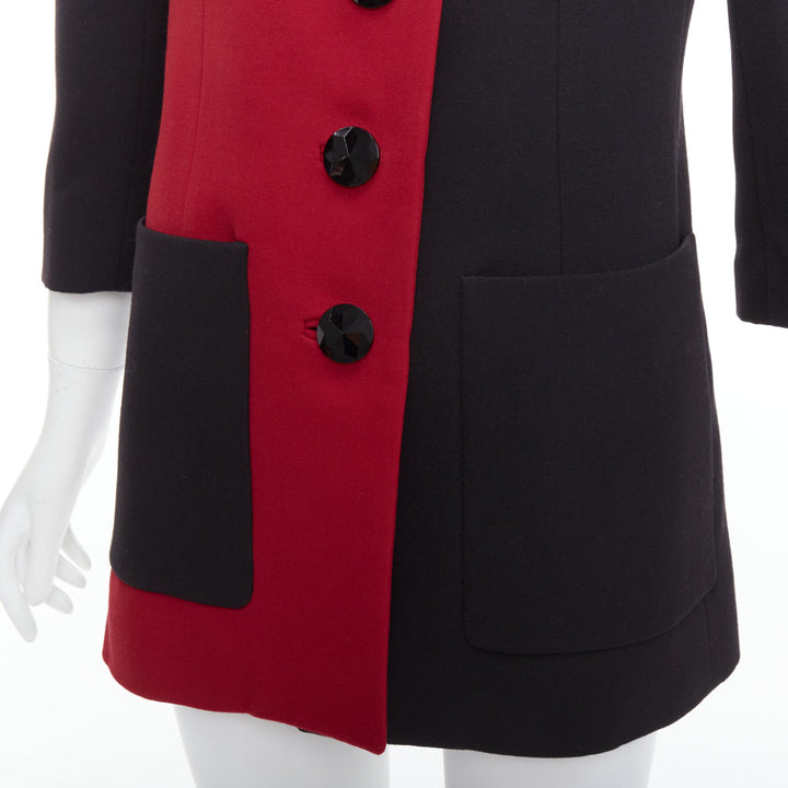 SAINT LAURENT 2022 Runway red black wool bicolor power blazer minidress FR36 S