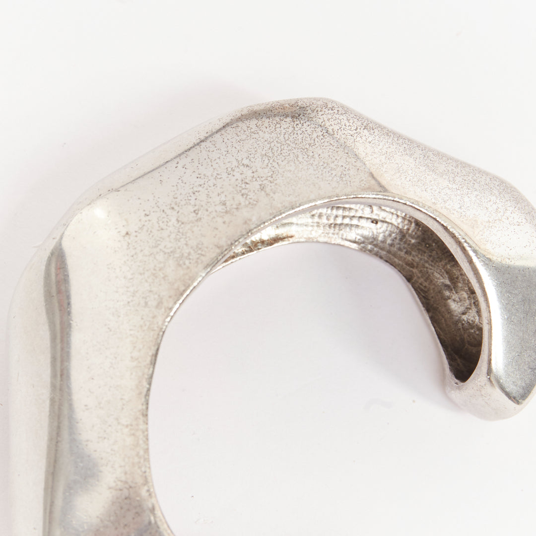 SAINT LAURENT aged silver tone faceted sculptural geometric organic cuff bangle