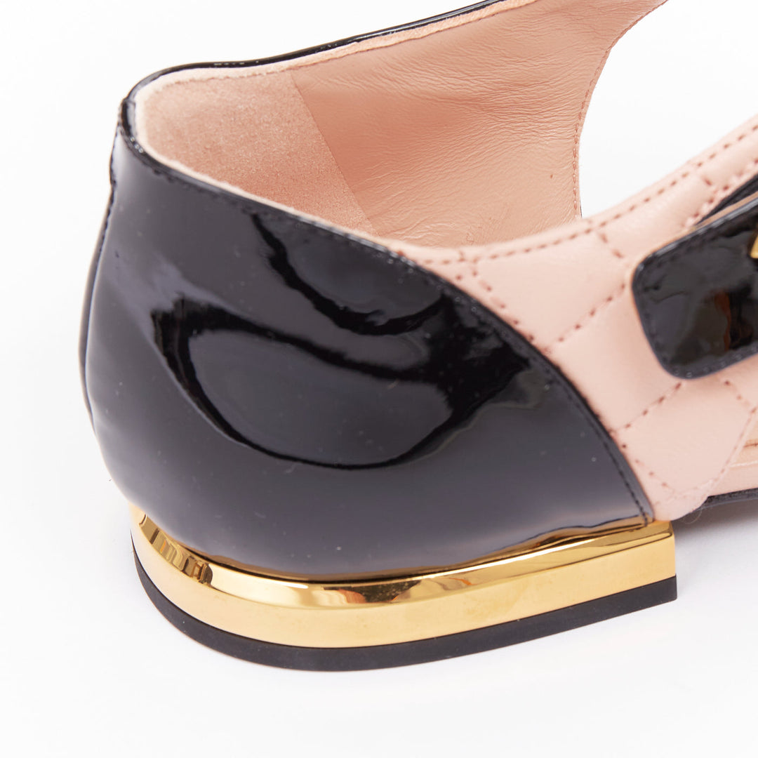 CHANEL 2022 pink quilted leather  black patent turnlock CC mary-janes EU39.5