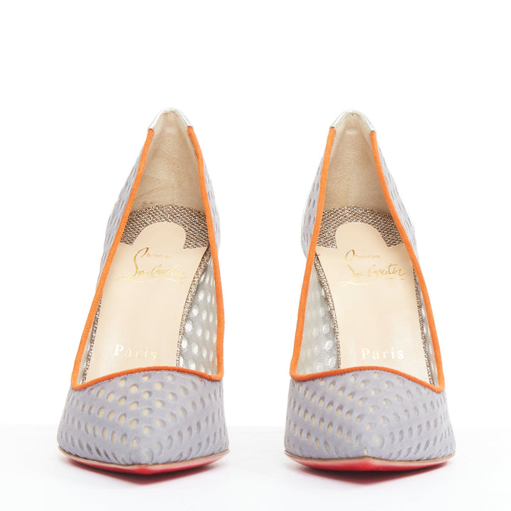 CHRISTIAN LOUBOUTIN Follies Resille 100 Tis Alveo Pierre grey silver pump EU37.5