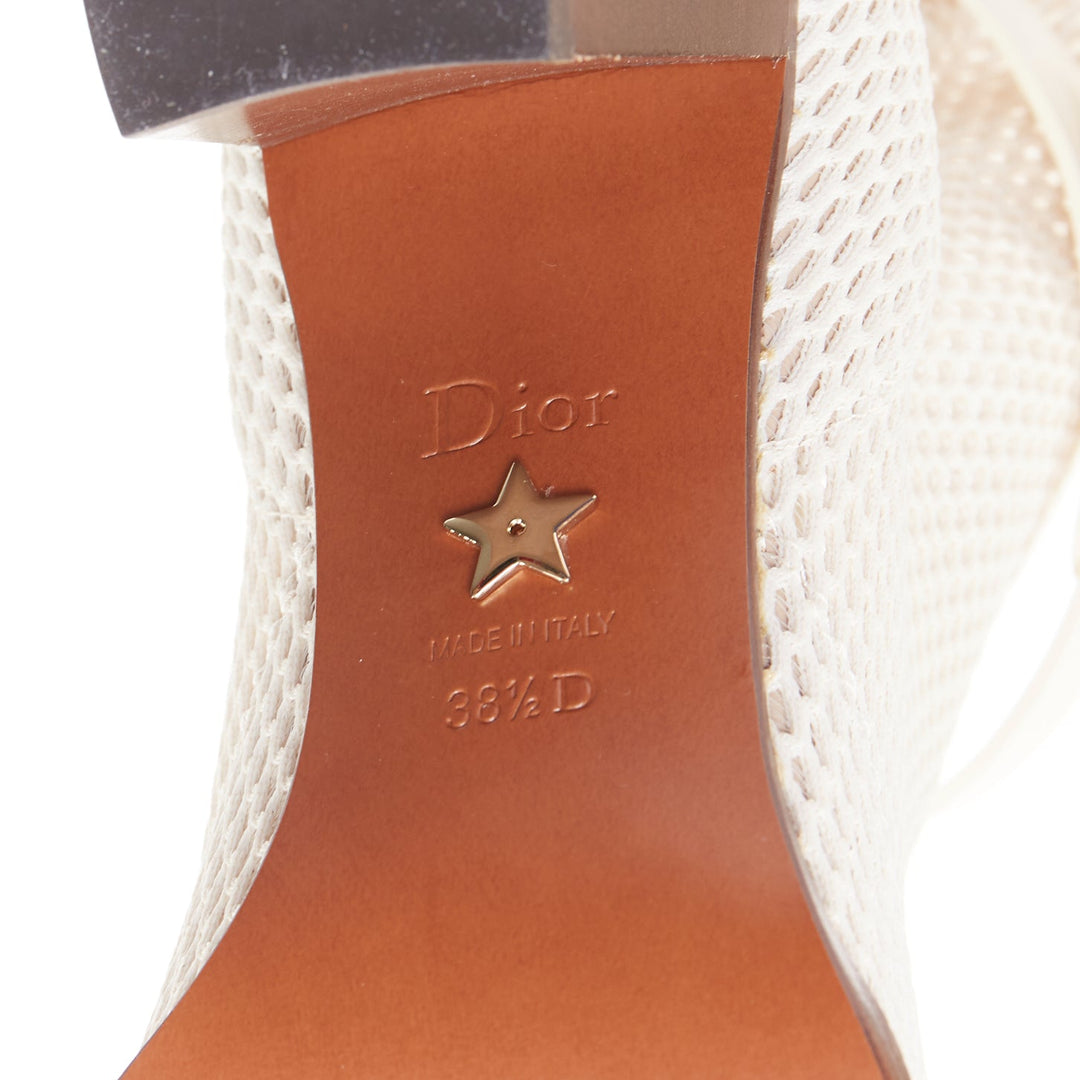 CHRISTIAN DIOR 2020 Empreinte Montaigne 70mm ivory perforated mesh boots EU38.5
