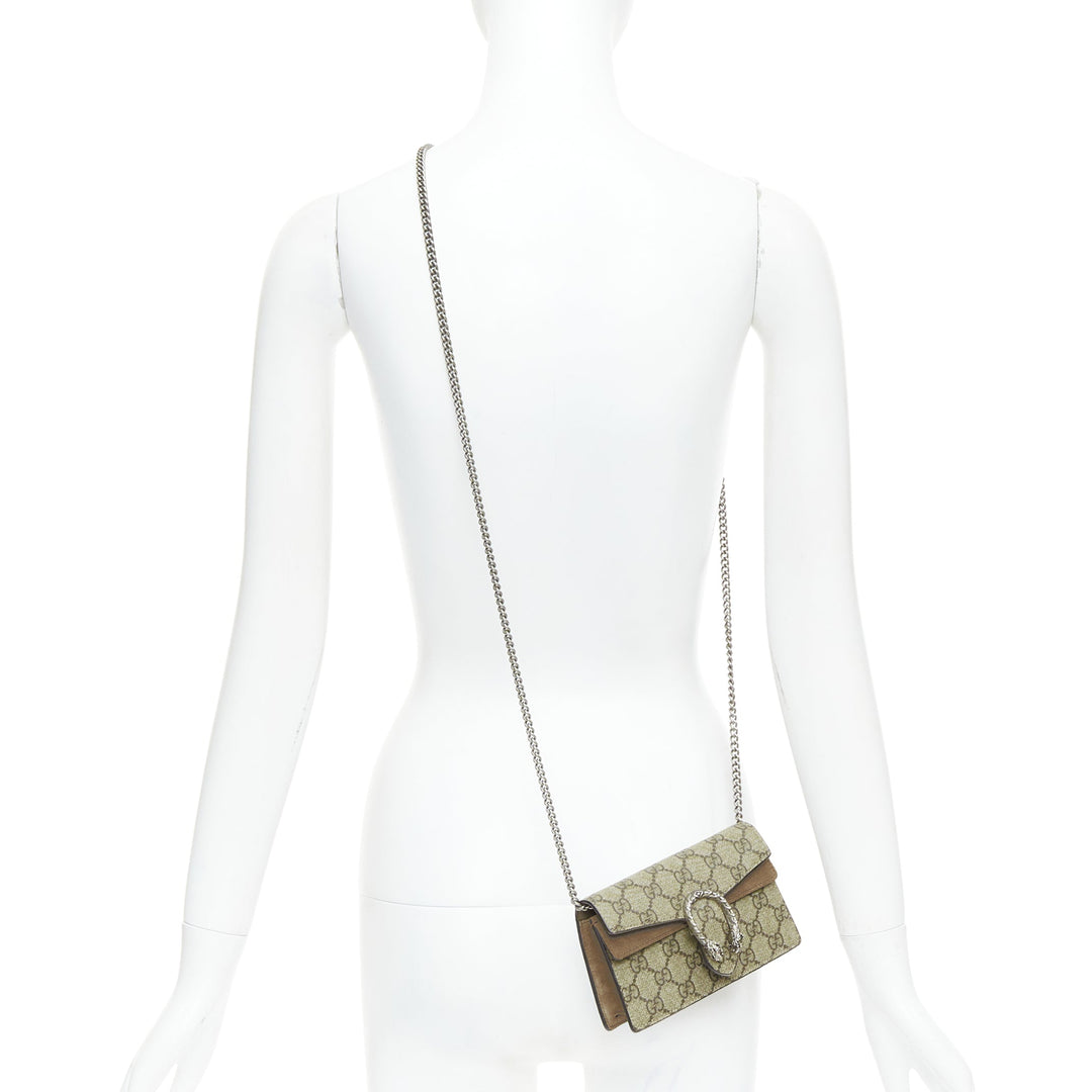 GUCCI Dionysus Supreme Super Mini beige monogram silver buckle crossbody bag