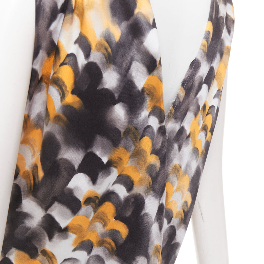 rare PRADA 2023 Runway yellow black viscose silk abstract train gown IT40 S