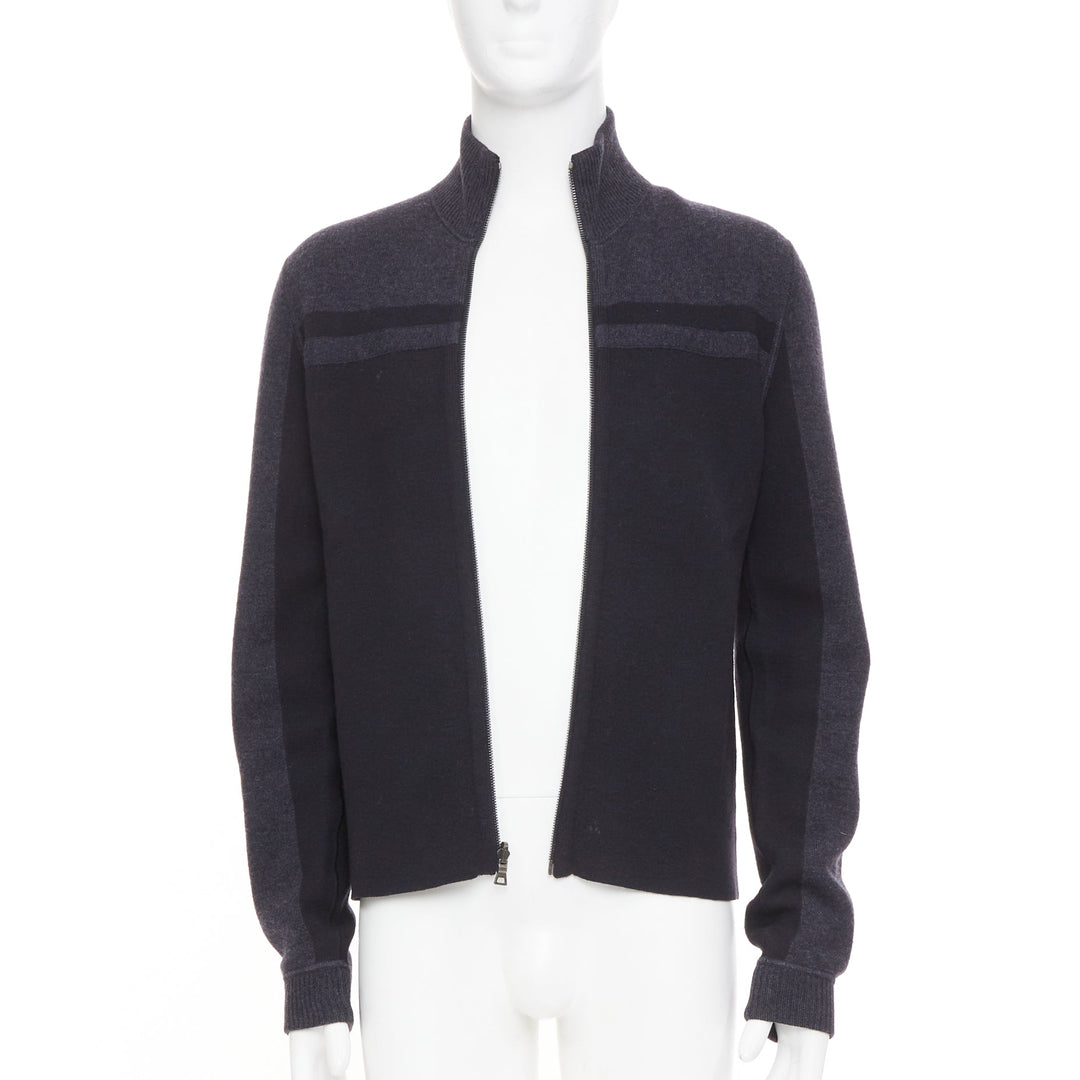PRADA 2010 panel two tone stripe mock neck zip knit cardigan sweater jacket M