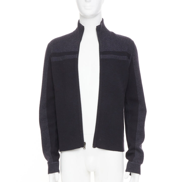 PRADA 2010 panel two tone stripe mock neck zip knit cardigan sweater jacket M
