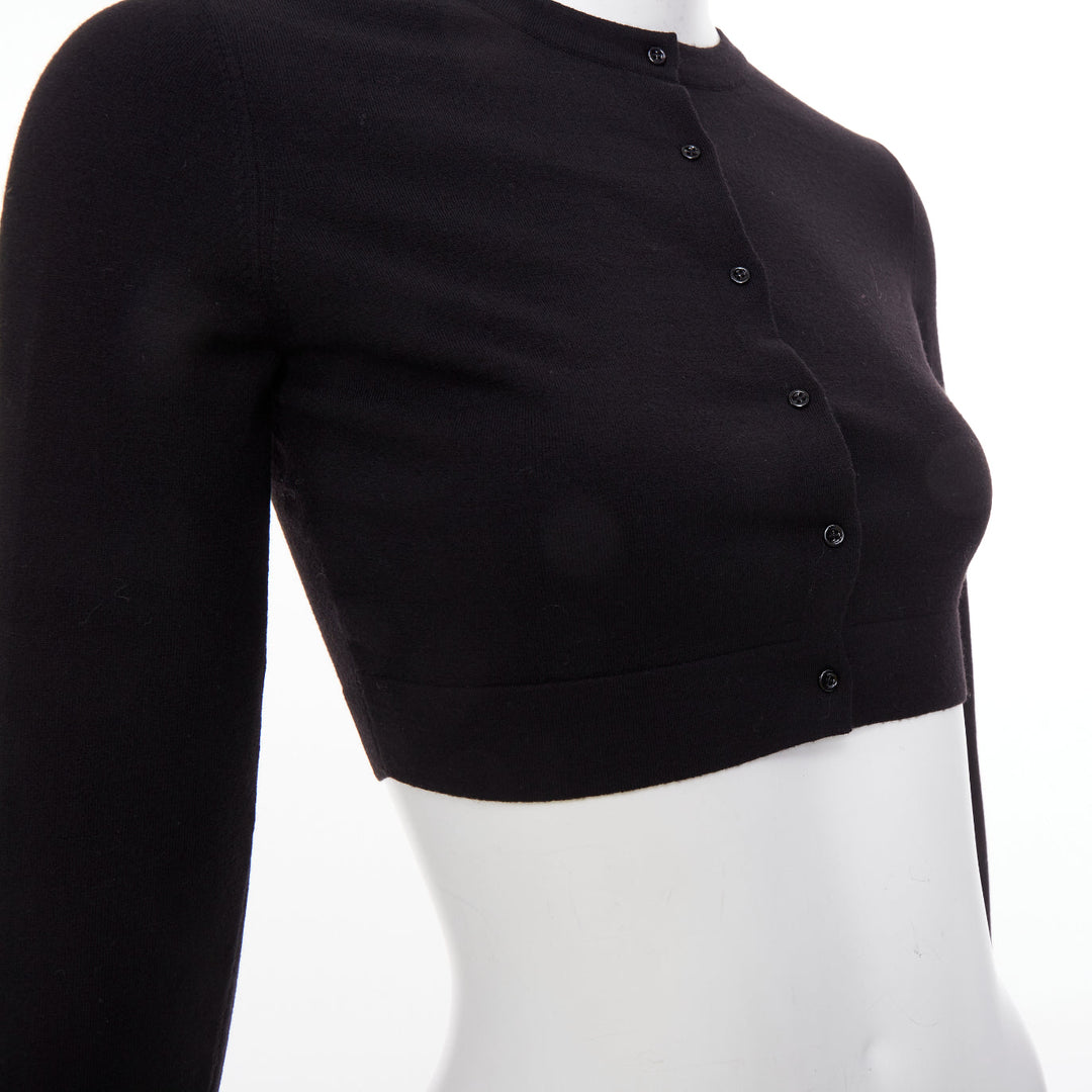 ALAIA fine knit cropped black virgin wool blend button up shrug cardigan FR36 S