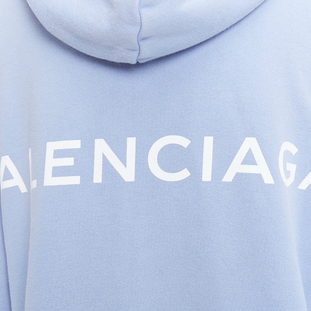 BALENCIAGA 2017 Demna light blue cotton phone kangaroo pocket logo hoodie M