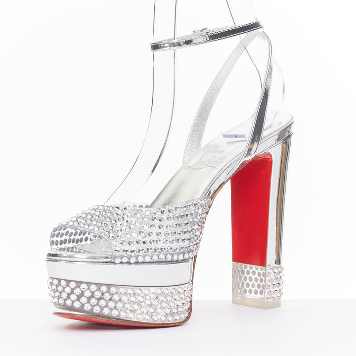 CHRISTIAN LOUBOUTIN Bridal Cassandrissima Alta 130 crystal silver platform EU36