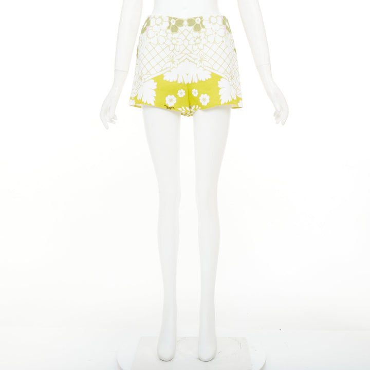 VALENTINO 2020 green yellow white floral lattice graphic jacquard shorts IT38 XS