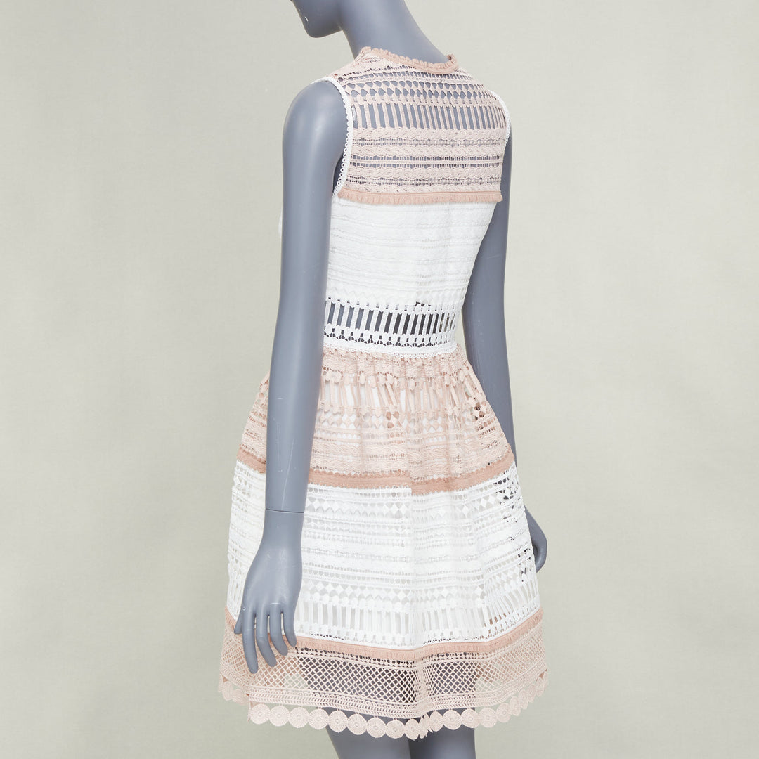 ALEXIS Melania Embroidered Lace Cutout Fit Flare Dress white nude dress S