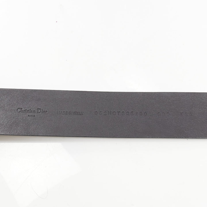 DIOR minimal logo metal bar black smooth calfskin wide belt 90cm